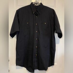 Chase Authentics Vintage Black Short Sleeve Button Down Size Large 100% Cotton